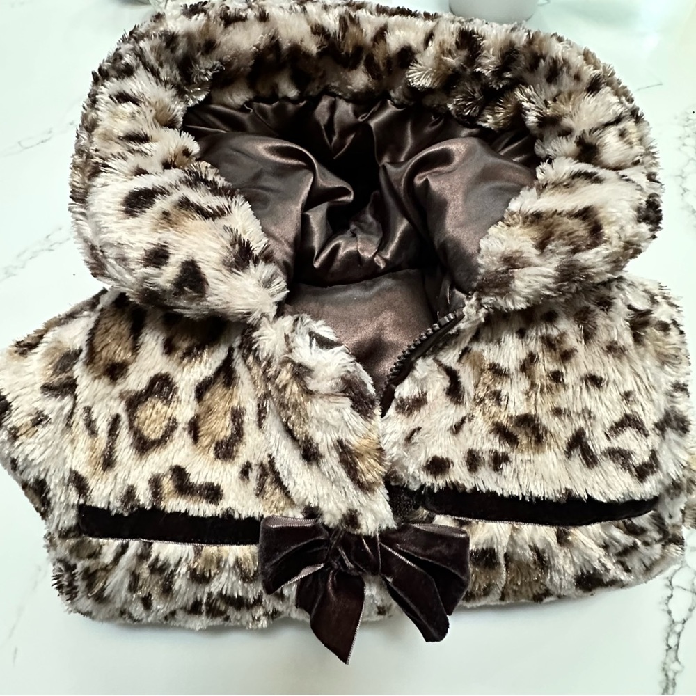 Cozy Leopard Print Faux Fur Kids Puffer Jacket